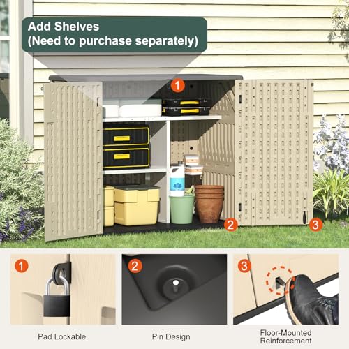 60 Cu.Ft Vertical Outdoor Storage Shed, All-Weather Resin Cabinet with Lockable Floor I975
