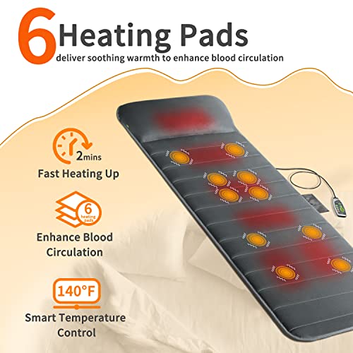 Vibration Massage Mat with Adjustable Pillow, 10 Motors & 6 Heating Pads Q83718