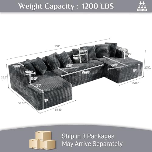 Modular Sectional Sofa with Chaise Lounge, Corduroy Memory Foam, Black Z82307