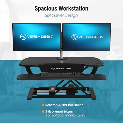 Electric Standing Desk Converter, Height Adjustable Sit to Stand Riser, Dual Monitor Workstation, Black Z74939
