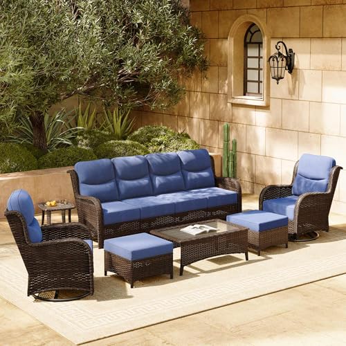 Outdoor Wicker Conversation Set with Cushions, 7 Pieces P4930