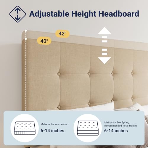 Upholstered Queen Platform Bed Frame with 4 Storage Drawers and Headboard G724955