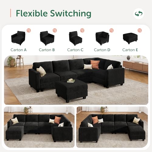 Corduroy Modular Sectional Couch with Storage, L-Shaped, 6 Seater, Dark Gray X823135