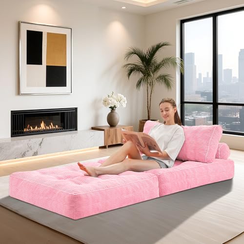 Folding Sofa Bed with Dual Pillow and Handle, Convertible Sleeper Chair, Black M821