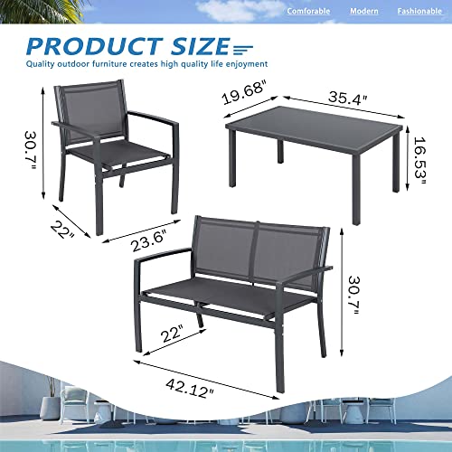Patio Furniture Set with Glass Coffee Table, 4 Pieces, Black Q940