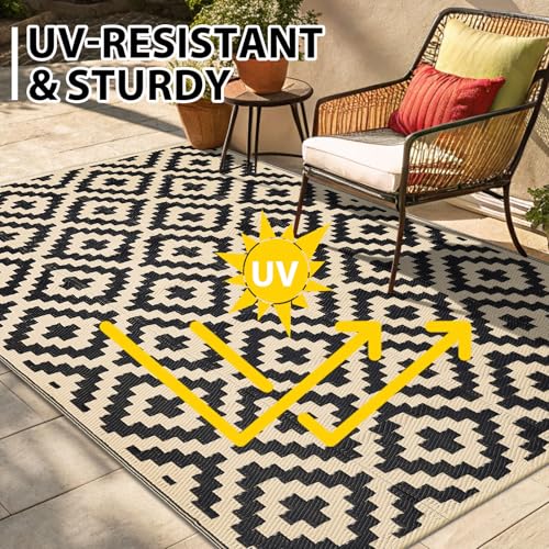 Waterproof Outdoor Rug 5x8 ft, Reversible Plastic Straw Patio Mat Z2613