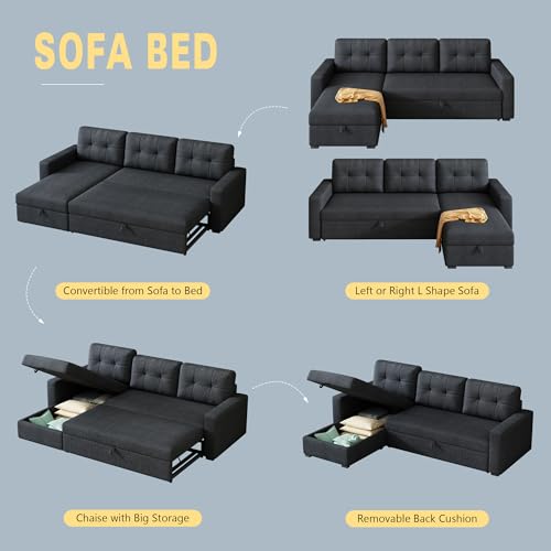 L-Shape Reversible Sectional Sleeper Sofa Bed with Storage Chaise L16844