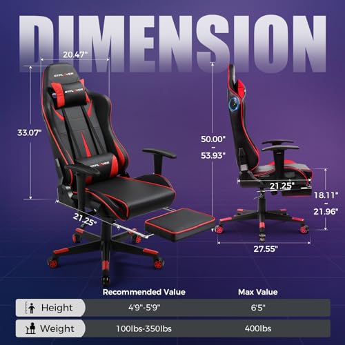 Gaming Chair with Speakers, Recliner with Footrest, Height Adjustable I3670