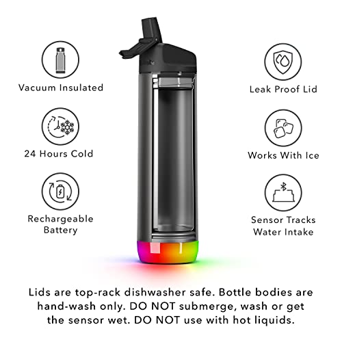 Smart Water Bottle – Insulated Stainless Steel – Tracks Water Intake with Bluetooth, LED Reminder, Straw Lid, 21 oz Y623953