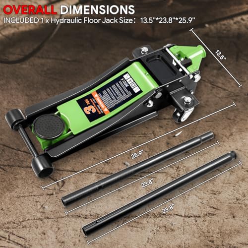 Floor Jack 3 Ton Capacity, Low Profile Heavy Duty Hydraulic Car Jack, Lifting Range 3"-20" O821