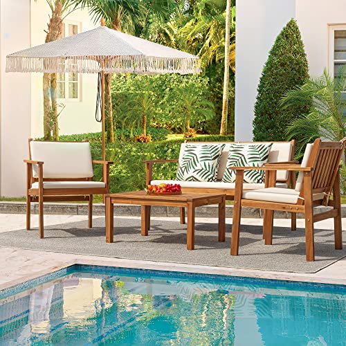 Acacia Wood Patio Conversation Set with Coffee Table and Cushions V550402