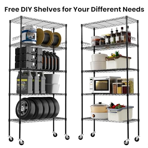 Heavy Duty 6-Tier Storage Shelves with Wheels, Adjustable Metal Wire Rack E412