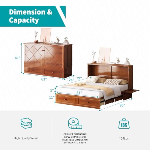 Queen Cabinet Cube Chest Bed with Tri-fold Mattress and Charging Station X329