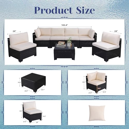 Outdoor Sectional Sofa Set with Cushions and Glass Coffee Table T1708