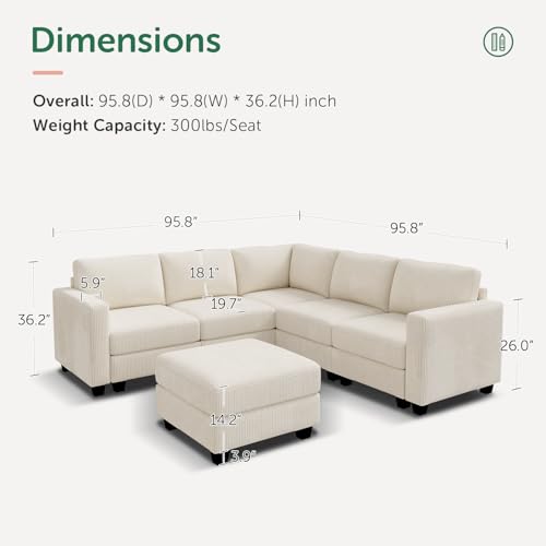 Corduroy Modular Sectional Couch with Storage, L-Shaped, 6 Seater, Dark Gray X823135