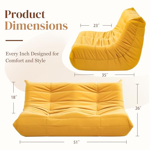 Bean Bag Chair for Adults, Suede & Microfiber Corner Lounge Sofa, 3-Seater, Beige F9802