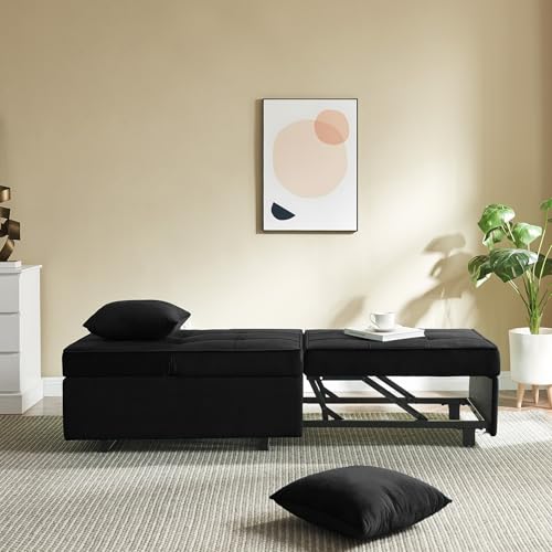 Sofa Bed Convertible Pull Out Couch with 2 Throw Pillows, Dark Grey Z539533