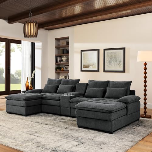 Modular Sectional Sofa with Ottoman, U-Shaped Lounge Couch H930
