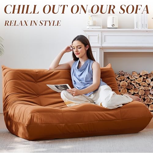 Bean Bag Chair for Adults, Suede & Microfiber Corner Lounge Sofa, 3-Seater, Beige F9802