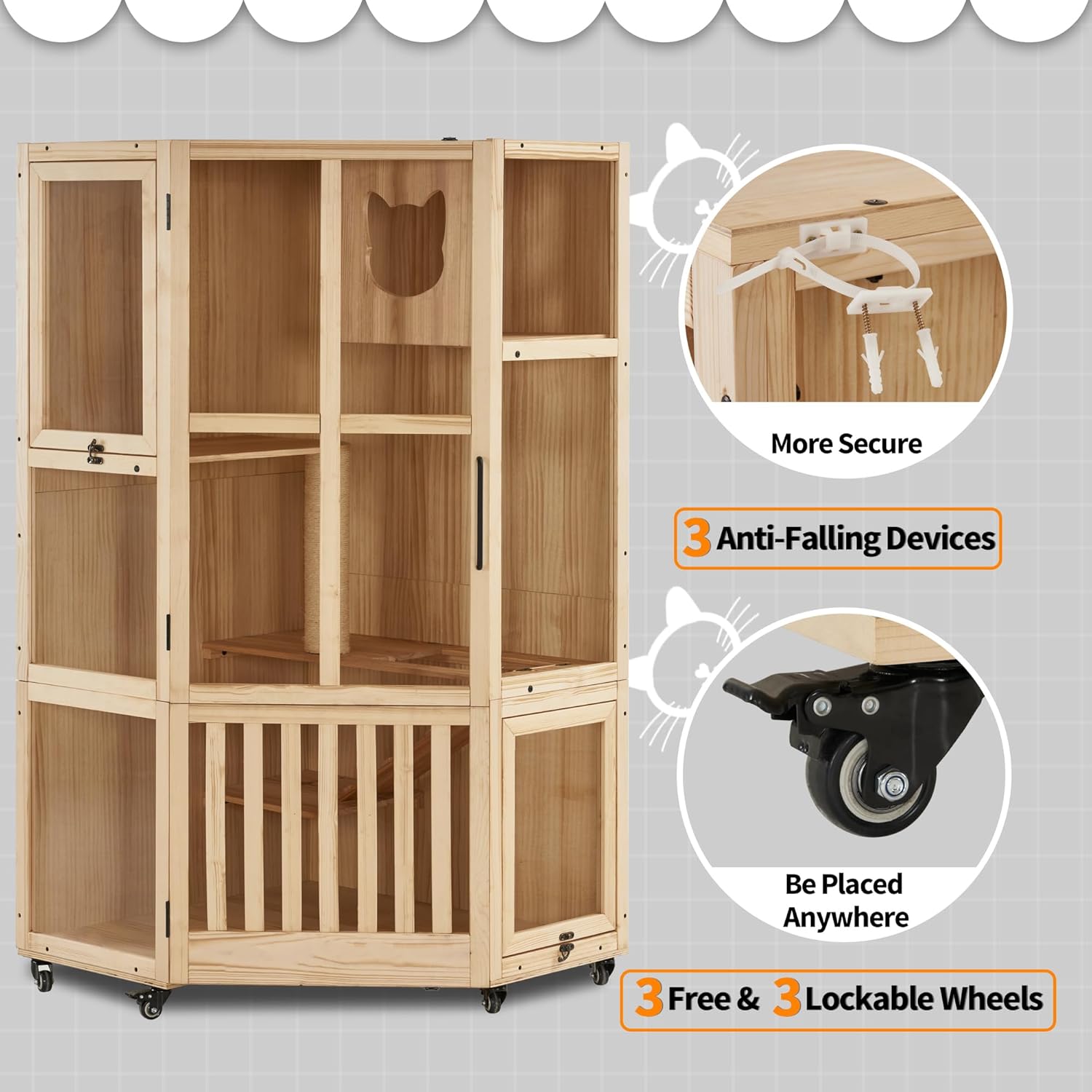 Large Corner Cat House with Scratching Post and Escape Doors W612352