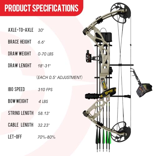 Compound Bow Package for Adults with Arrows, 0-70 Lbs Draw Weight D5640