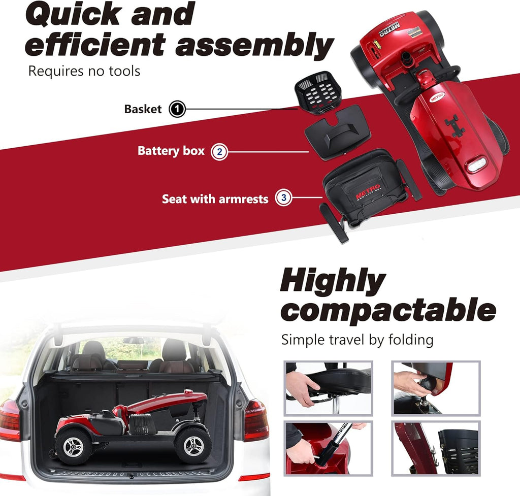 4 Wheel Folding Mobility Scooter for Seniors, 300lbs Capacity, Long Range Battery, Red K6853