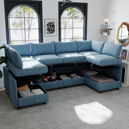 Modular Storage Sectional Sofa with Movable Ottomans, U-Shaped Chenille U839651