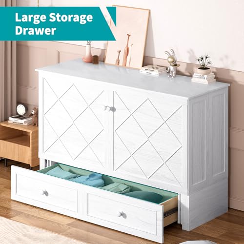 Queen Cabinet Cube Chest Bed with Tri-fold Mattress and Charging Station X329