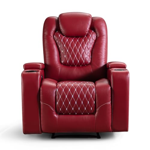Recliner Chair with USB Ports and Cup Holders, PU Leather, Red F8675