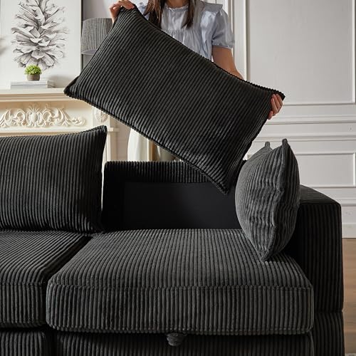 U-Shaped Oversized Modular Sectional Sofa with Corduroy Upholstery and 2 Pillows I415