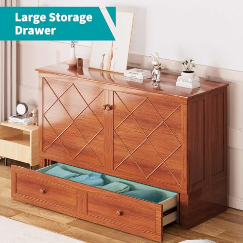 Queen Cabinet Cube Chest Bed with Tri-fold Mattress and Charging Station X329