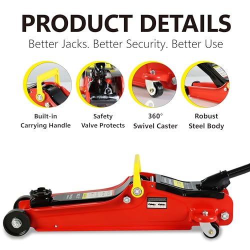 Heavy Duty Hydraulic Floor Jack, Low Profile Steel Racing Jack, 2 Ton Capacity, Blue H1350