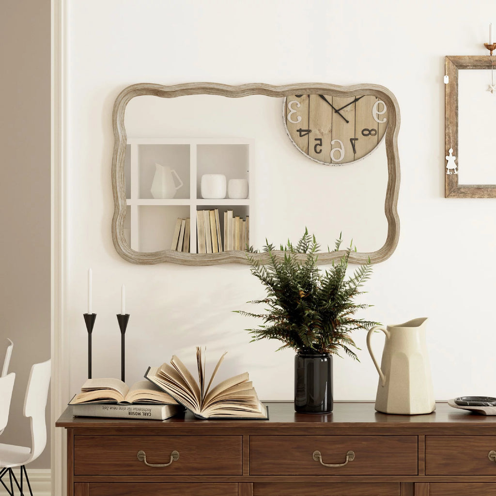 Curved Wood Frame Accent Mirror, Farmhouse French Country Wall Mirror, Rectangle 23.5" x 38" D47892