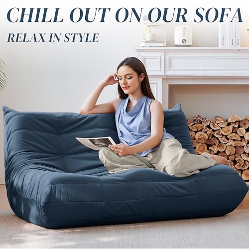 Bean Bag Chair for Adults, Suede & Microfiber Corner Lounge Sofa, 3-Seater, Beige F9802