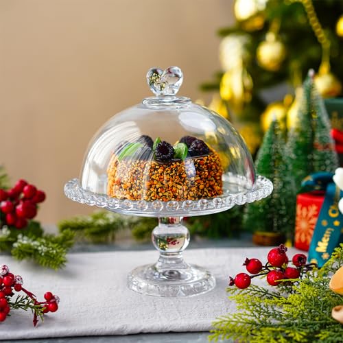 Crystal Cake Plate with Dome, Glass Serving Platter with Lid D2542