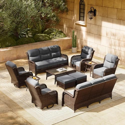 Outdoor Wicker Conversation Set with Cushions, 7 Pieces P4930