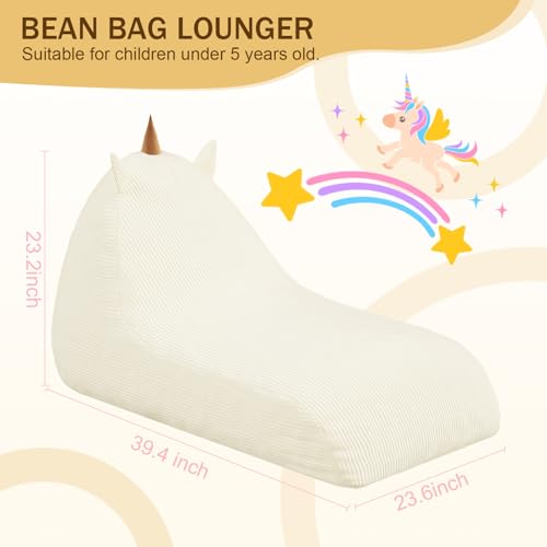 Unicorn Bean Bag Chair for Kids with Filler, Corduroy Floor Lounger, Pink W9694