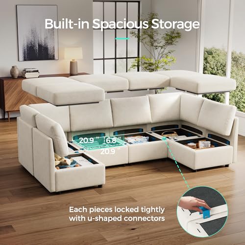 Modular Sectional Sofa with Storage, U Shaped Couch, Blue Y4358