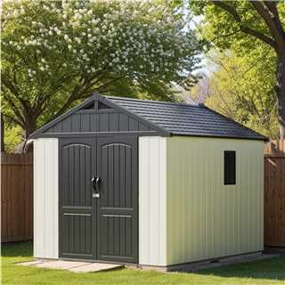 Outdoor Plastic Storage Shed with Floor, Window and Lockable Door A4787