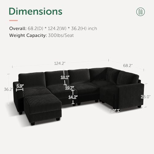 Corduroy Modular Sectional Couch with Storage, L-Shaped, 6 Seater, Dark Gray X823135