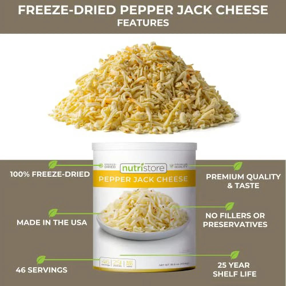 Freeze-Dried Shredded Pepper Jack Cheese for Snacking, Camping & Emergency Food Storage P428972