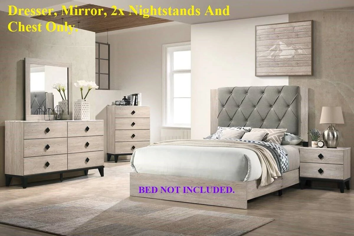 Cream Color Dresser Mirror with Nightstands and Chest Bedroom Set N23014