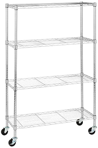 5-Shelf Adjustable Heavy Duty Storage Shelving Unit on Wheel Casters, Metal Wire Rack, Black A697