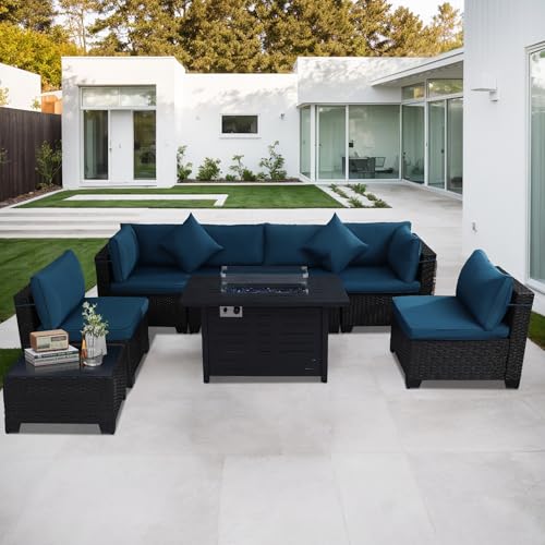 Outdoor Sectional Sofa Set with Cushions and Glass Coffee Table T1708