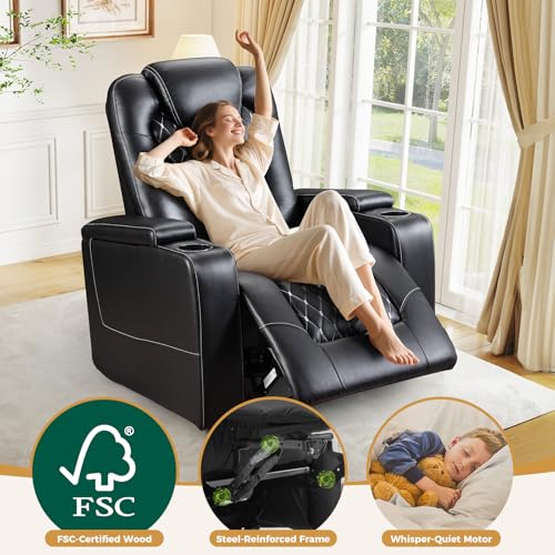 Recliner Chair with USB Ports and Cup Holders, PU Leather, Red F8675