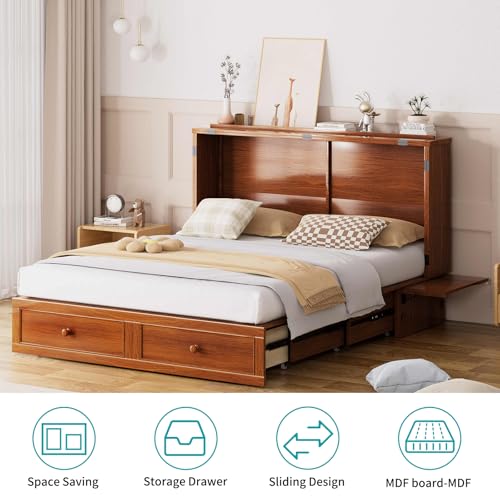Queen Cabinet Cube Chest Bed with Tri-fold Mattress and Charging Station X329