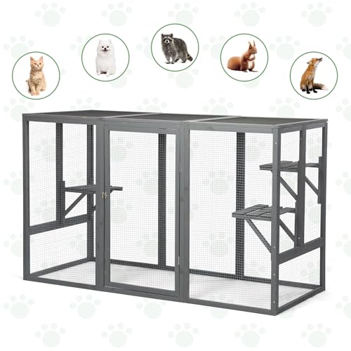 Outdoor Cat Enclosure with Platforms and Litter Box, Grey C6248