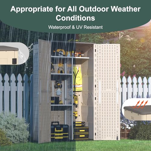 60 Cu.Ft Vertical Outdoor Storage Shed, All-Weather Resin Cabinet with Lockable Floor I975