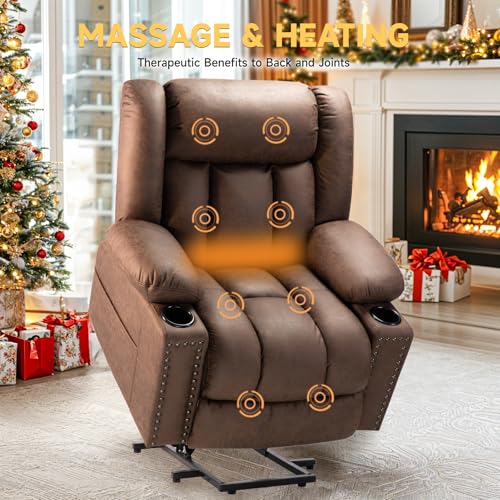 Power Lift Recliner Chair for Elderly with Heat and Massage, Adjustable Positions, Dark Brown P618617