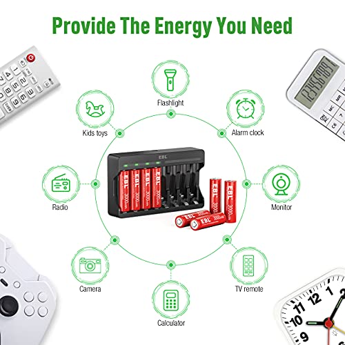 8 Pack Rechargeable Lithium AA Batteries with Charger B399